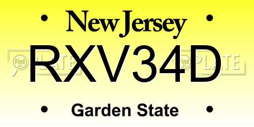 RXV34D New Jersey License Plate
