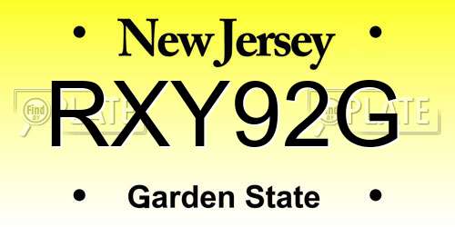 RXY92G New Jersey License Plate