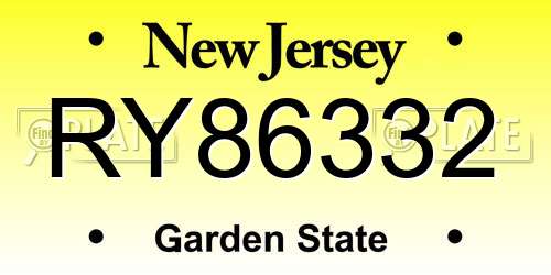 RY86332 New Jersey License Plate