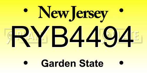 RYB4494 New Jersey License Plate