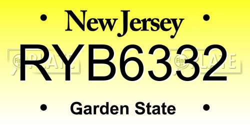 RYB6332 New Jersey License Plate