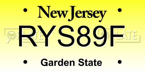 RYS89F New Jersey License Plate