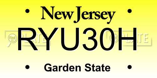 RYU30H New Jersey License Plate