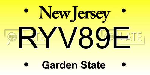 RYV89E New Jersey License Plate