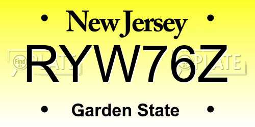 RYW76Z New Jersey License Plate