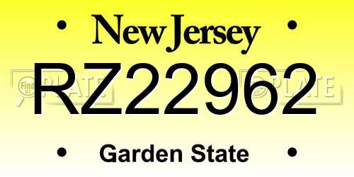 RZ22962 New Jersey License Plate