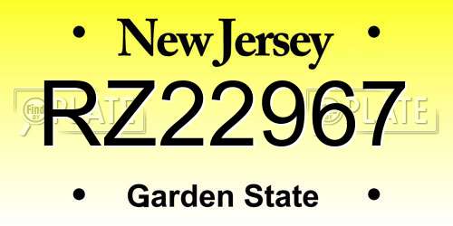 RZ22967 New Jersey License Plate