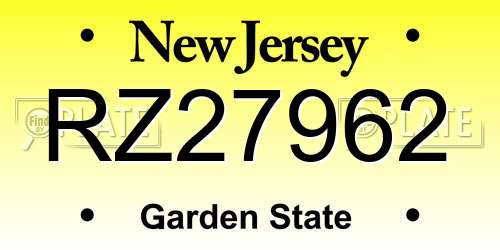 RZ27962 New Jersey License Plate