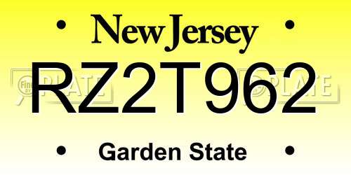RZ2T962 New Jersey License Plate