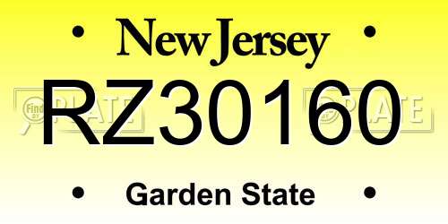 RZ30160 New Jersey License Plate