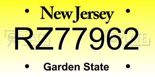 RZ77962 New Jersey License Plate
