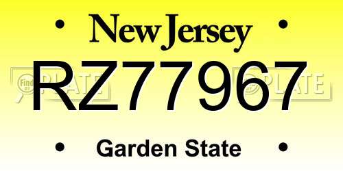 RZ77967 New Jersey License Plate
