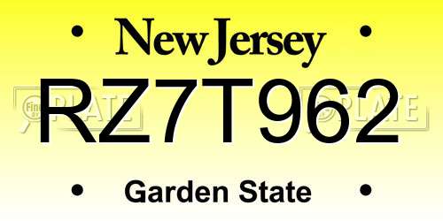 RZ7T962 New Jersey License Plate
