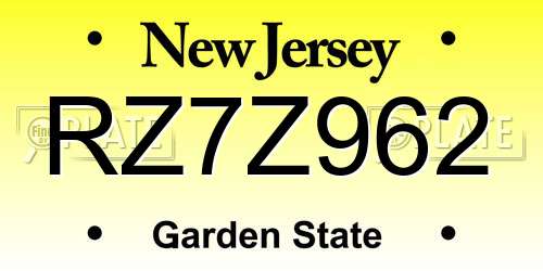 RZ7Z962 New Jersey License Plate
