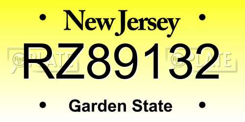 RZ89132 New Jersey License Plate