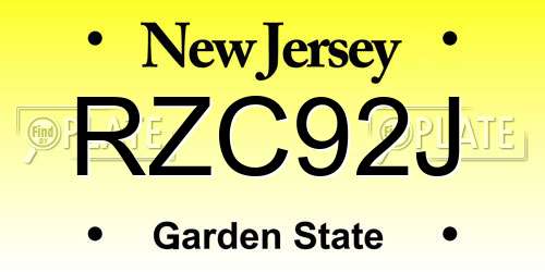 RZC92J New Jersey License Plate