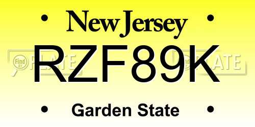 RZF89K New Jersey License Plate