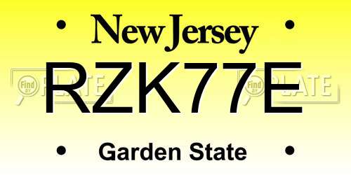 RZK77E New Jersey License Plate
