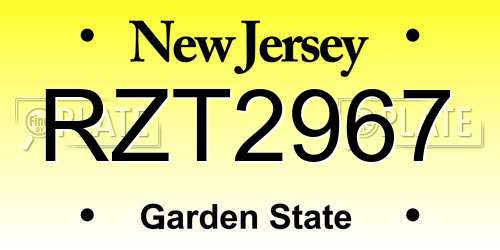 RZT2967 New Jersey License Plate
