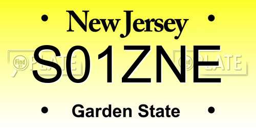 S01ZNE New Jersey License Plate