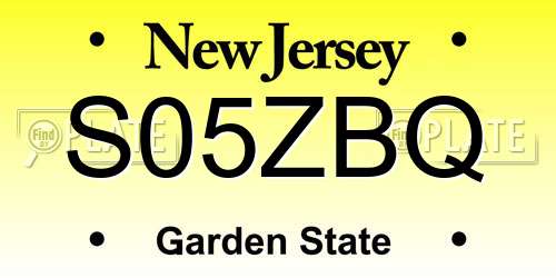 S05ZBQ New Jersey License Plate