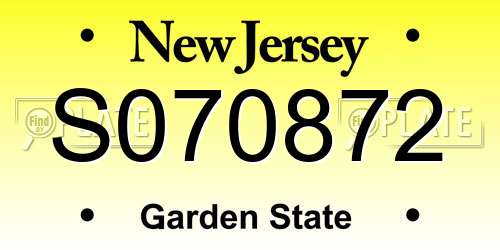 S070872 New Jersey License Plate