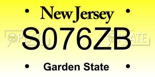 S076ZB New Jersey License Plate