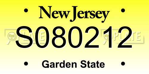 S080212 New Jersey License Plate