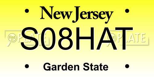 S08HAT New Jersey License Plate