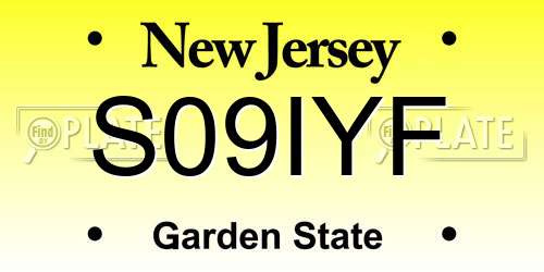 S09IYF New Jersey License Plate