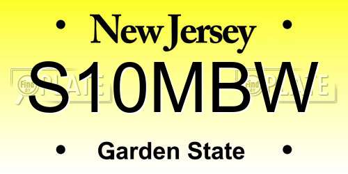 S10MBW New Jersey License Plate