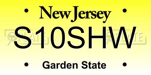S10SHW New Jersey License Plate