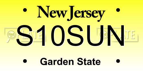 S10SUN New Jersey License Plate