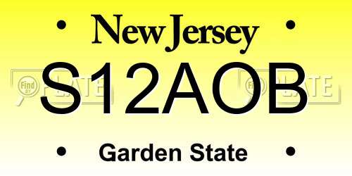 S12AOB New Jersey License Plate