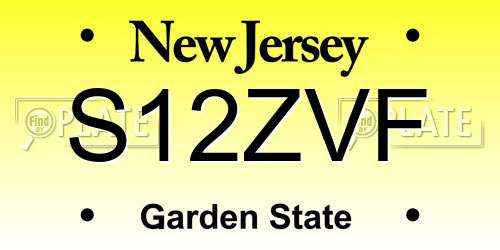 S12ZVF New Jersey License Plate