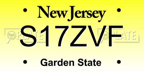S17ZVF New Jersey License Plate