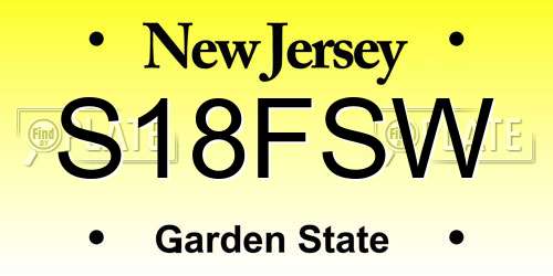 S18FSW New Jersey License Plate