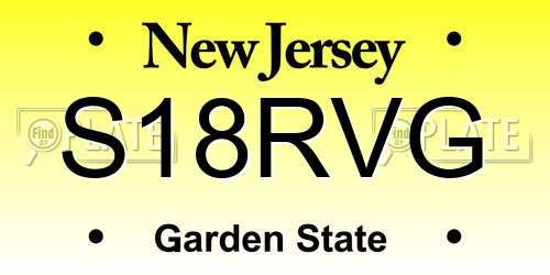 S18RVG New Jersey License Plate