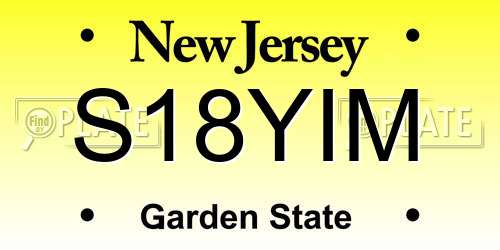 S18YIM New Jersey License Plate