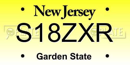 S18ZXR New Jersey License Plate