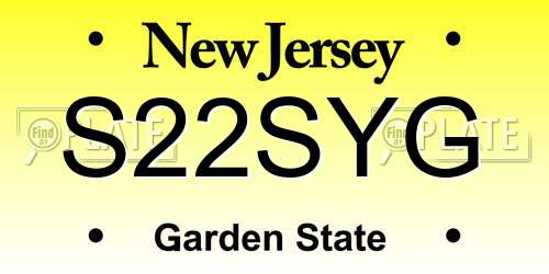 S22SYG New Jersey License Plate
