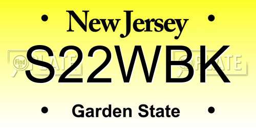 S22WBK New Jersey License Plate