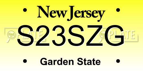 S23SZG New Jersey License Plate