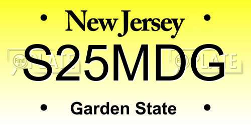 S25MDG New Jersey License Plate