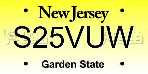 S25VUW New Jersey License Plate