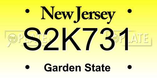 S2K731 New Jersey License Plate