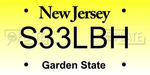 S33LBH New Jersey License Plate
