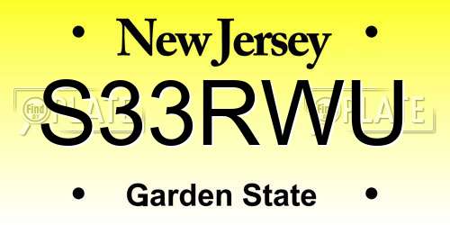 S33RWU New Jersey License Plate
