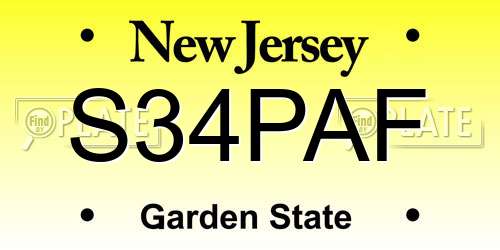 S34PAF New Jersey License Plate