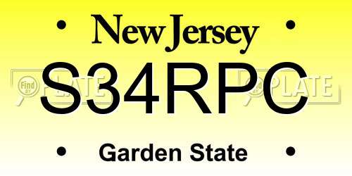 S34RPC New Jersey License Plate